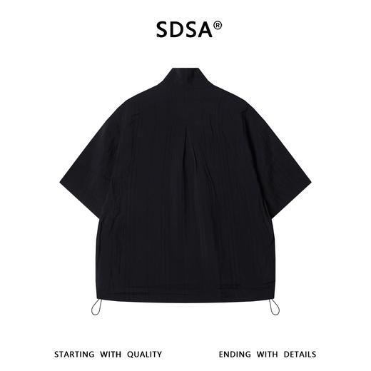 SDSA男装2026新款轻奢老钱风竖纹拉链立领短袖衬衫下摆松紧百搭 商品图4