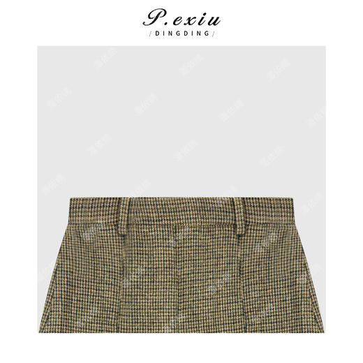 04-4潘依绣丁丁宠粉羊毛复古撞色格纹压褶气质A字显瘦半身裙Q50164 商品图2