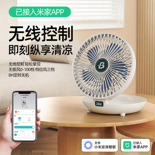 【心佰鹿 米家S1折叠风扇】2026新款 米家APP连接无极风 德系制冷模块 八核双电机 三档广角风力 静音自然风 桌面壁挂两用 空气循环扇 商品图2