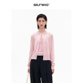 SELFWHO绵羊毛醋酸经典笑脸标针织开衫女2026夏新款圆领薄款毛衣