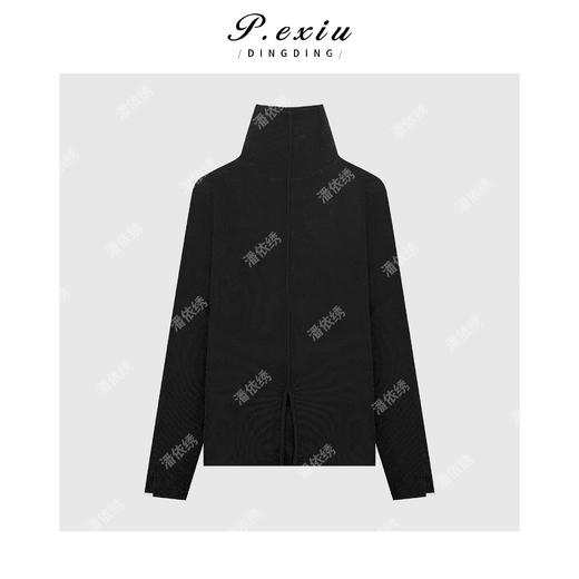 04-4潘依绣丁丁宠粉100%超细羊毛设计感前开叉高领针织毛衣 D433 商品图1