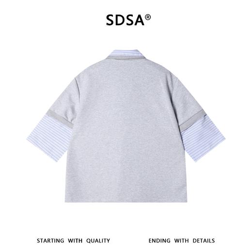SDSA男装2026新款高贵轻奢假两件条纹拼接翻领小众设计感宽松短袖 商品图4