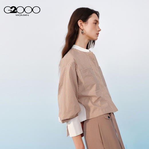 G2000女装SS26商场新款【棉质弹性】撞色拼接贴袋长袖休闲衬衫61233827 商品图0