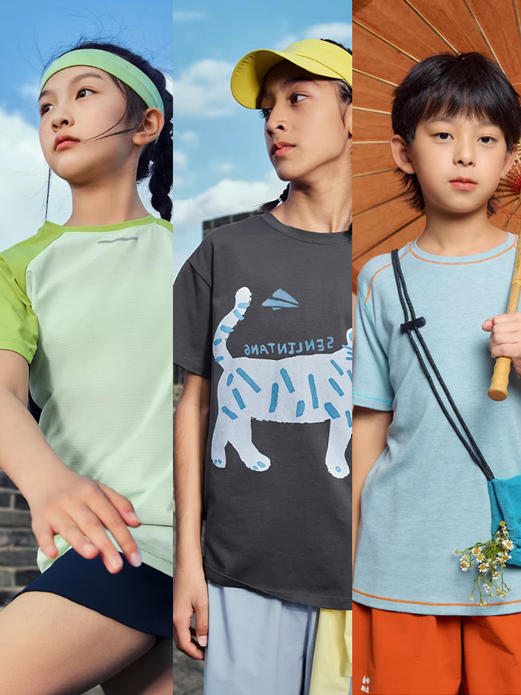 【儿童服饰团】【短袖T恤】【出汗秒干 高弹抗皱 撞色棉感短袖】【遇水“生花” 单向导汗 丝滑软糯 插画T恤】