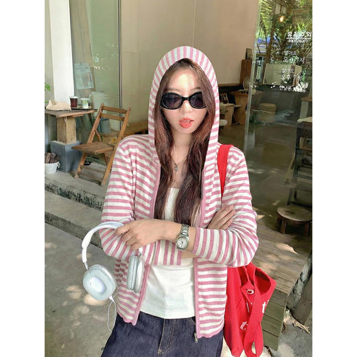 <曾小咸推荐>4.14现货秒杀 ！微信超特价！条纹连帽拉链针织开衫 日常219.99 立减130 秒杀89.99！！ 商品图3