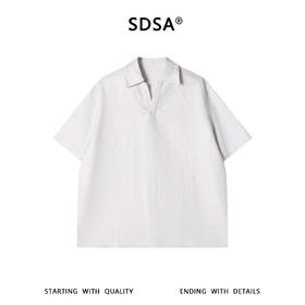 SDSA男装2026新款高贵轻奢宽松简约纯色小V翻领短袖T恤百搭时尚