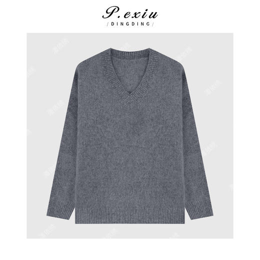 04-4潘依绣丁丁宠粉100%绵羊毛手工拉绒V领简约百搭针织毛衣YY2598 商品图2