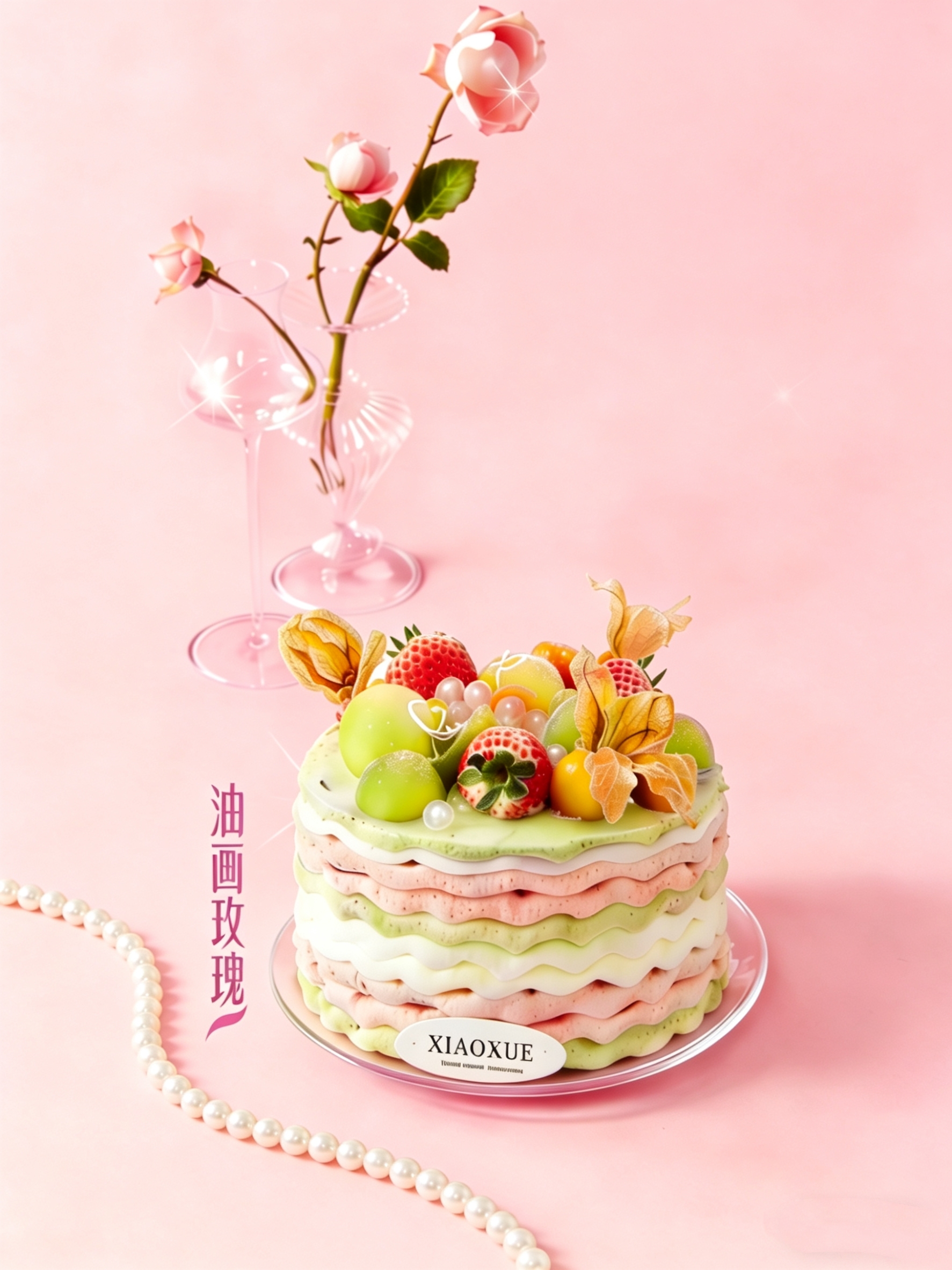 油画玫珑（搭配不锈钢餐盘）