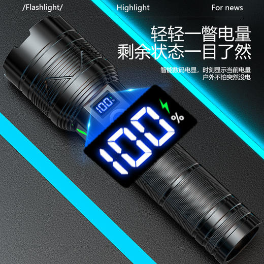 【白激光超强亮度，可拆卸大容量电池】多功能战术手电筒强光雷射炮户外变焦数显充电20瓦白激光手电.TA 商品图0