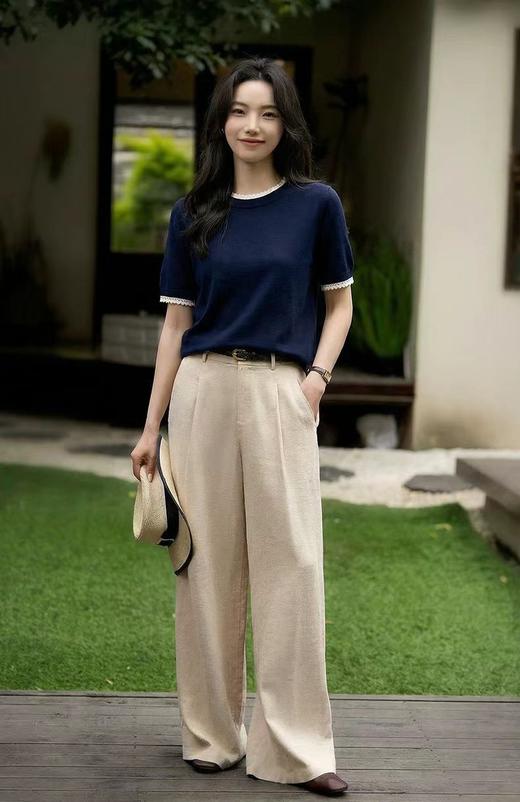 轻奢风100凉感莱赛尔撞色假两件短袖针织衫 商品图10