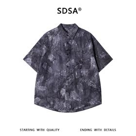 SDSA男装2026新款高贵轻奢潮牌扎染裁剪磨毛短袖衬衫百搭舒适上衣