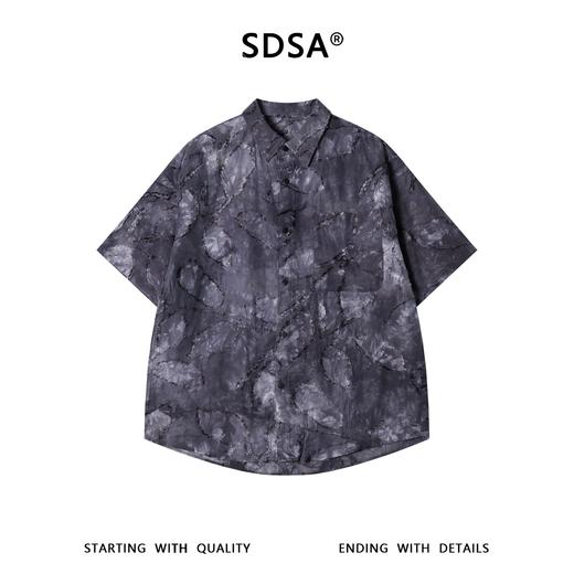 SDSA男装2026新款高贵轻奢潮牌扎染裁剪磨毛短袖衬衫百搭舒适上衣 商品图0