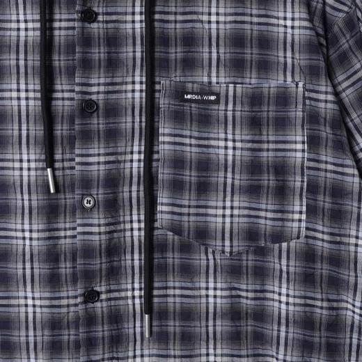 SDSA男装2026新款高贵轻奢简约撞色格子纽扣连帽长袖衬衫百搭舒适 商品图3