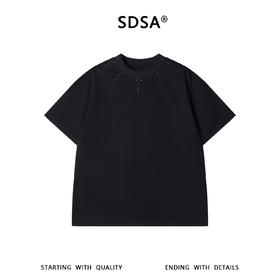 SDSA男装2026新款高贵轻奢设计感简约小标拼接领口圆领短袖T恤