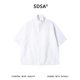 SDSA男装2026新款轻奢老钱风竖纹拉链立领短袖衬衫下摆松紧百搭