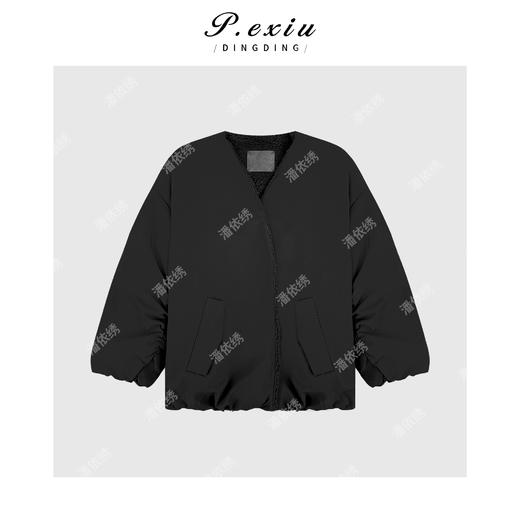 04-4潘依绣丁丁宠粉韩系慵懒风摇粒绒两面穿V领长袖棉服外套H2599 商品图1