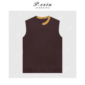 04-4潘依绣丁丁宠粉100%羊毛撞色拼接软糯圆领无袖针织上衣Q61001