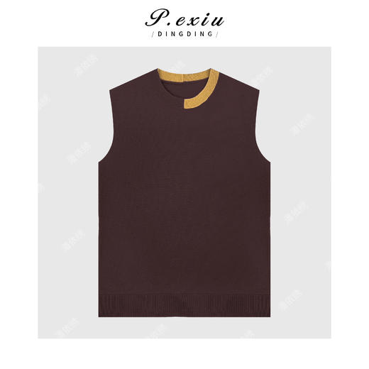 04-4潘依绣丁丁宠粉100%羊毛撞色拼接软糯圆领无袖针织上衣Q61001 商品图0