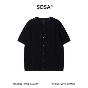 SDSA男装2026新款高贵轻奢竖条镂空提花短袖针织开衫宽松复古上衣