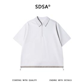 SDSA男装2026新款轻奢潮牌下摆拼接设计半拉链翻领短袖T恤百搭
