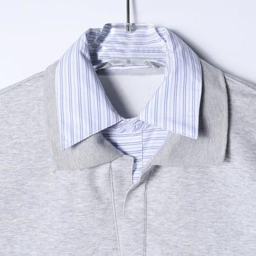 SDSA男装2026新款高贵轻奢假两件条纹拼接翻领小众设计感宽松短袖 商品图1