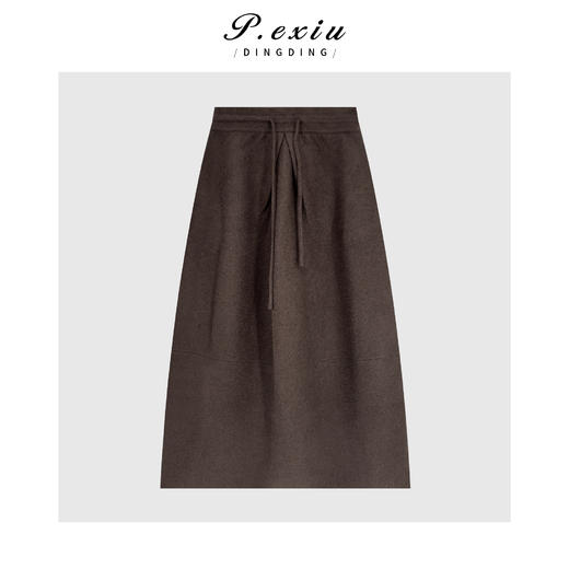 04-4潘依绣丁丁宠粉浣熊绒羊毛韩系百搭弧形抽绳松紧腰显瘦半身裙 Q61811 商品图0