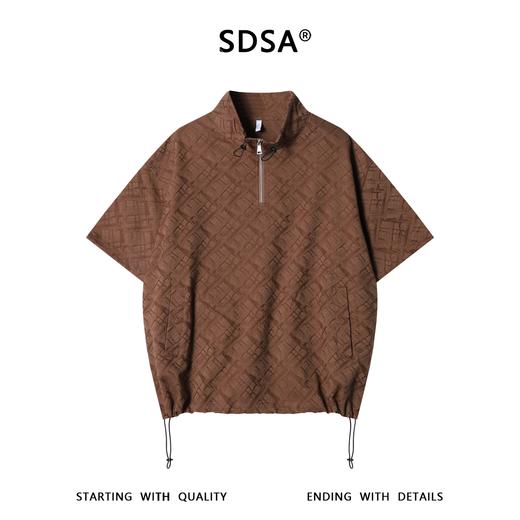 SDSA男装2026新款提花格纹半拉链立领短袖T恤下摆抽绳设计百搭 商品图0
