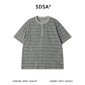 SDSA男装2026新款高贵轻奢美式撞色条纹半纽扣设计短袖T恤百搭潮
