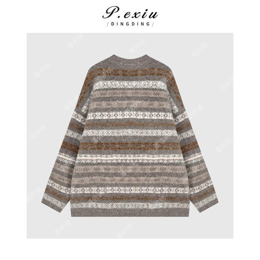 04-4潘依绣丁丁宠粉【北欧冬日】羊驼毛羊毛复古提花V领慵懒针织毛衣L2799 商品图2