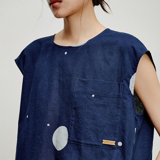 【林栖设计小店】明月疏星|手钉皮革章蓝印花布夏新款优雅吊带背心1962181 商品图7