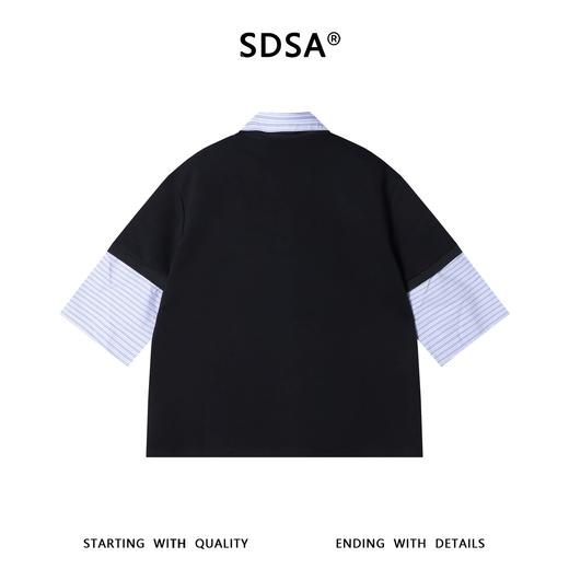 SDSA男装2026新款高贵轻奢假两件条纹拼接翻领小众设计感宽松短袖 商品图4