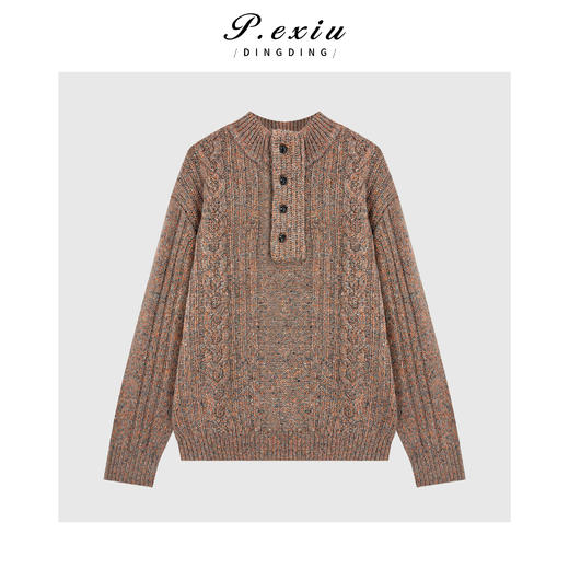 04-4潘依绣丁丁宠粉羊驼毛羊毛复古花纱混纺麻花半开领针织上衣Q23699 商品图0
