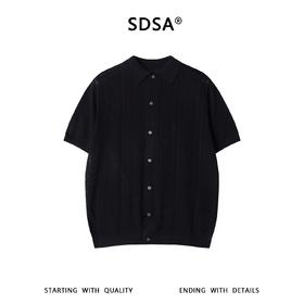SDSA男装2026新款高贵轻奢复古镂空针织纽扣翻领短袖T恤百搭休闲