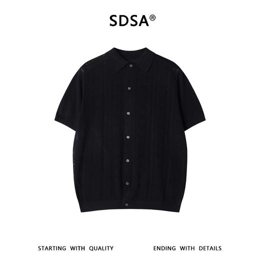 SDSA男装2026新款高贵轻奢复古镂空针织纽扣翻领短袖T恤百搭休闲 商品图0