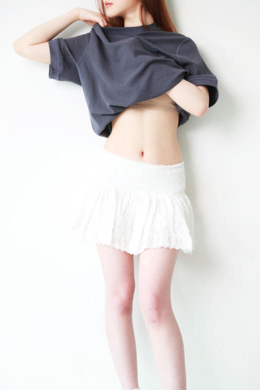 华夫格圆领tee，松弛感半袖儿。罗纹锁边双股明线衍缝t恤E041188 商品图13