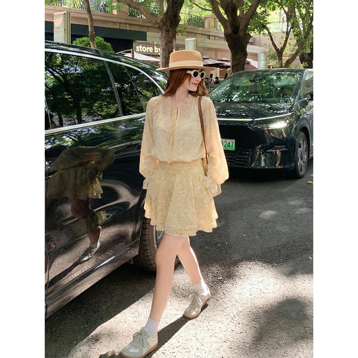 <曾小咸推荐>4.14现货秒杀 ！微信超特价！韩系碎花长袖收腰连衣裙 日常299.99 立减170 秒杀129.99！！ 商品图4