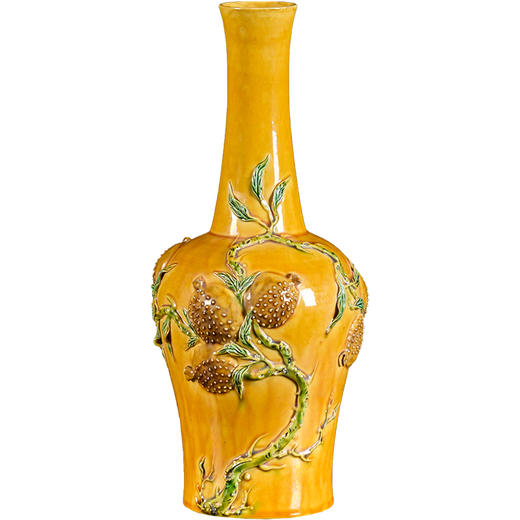 清	黄釉堆塑石榴纹长颈花瓶 商品图5