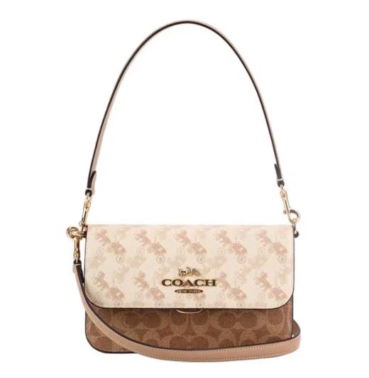 蔻驰奥莱女士经典标志老花BRYNN单肩斜挎包设计感通勤百搭 粉比白色混合色 商品图1