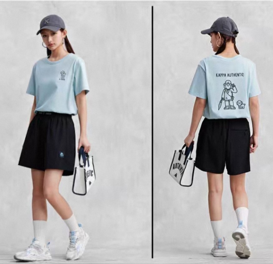 XXMKappa卡帕背靠背短袖2女夏季纯棉运动t恤印花宽松半袖上衣