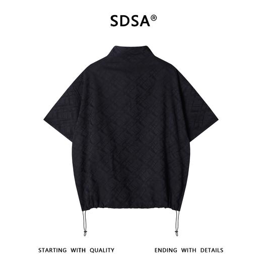 SDSA男装2026新款提花格纹半拉链立领短袖T恤下摆抽绳设计百搭 商品图4