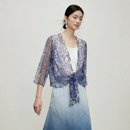 【林栖设计小店】蓝影逐风|蓝印花复古传统百搭气质夏新品衬衫上衣T1962319 商品图0