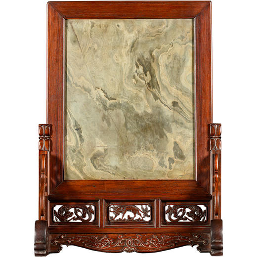 清	黄花梨镶绿石透雕螭龙纹大插屏 商品图5