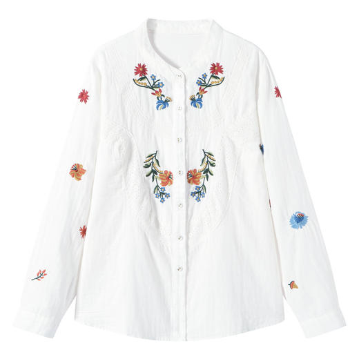 刺绣长袖全棉衬衫，轻奢减龄好看镂空立领上衣CC6223 商品图4