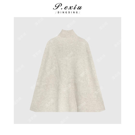 04-4潘依绣丁丁宠粉羊毛气质优雅竖坑条高领宽松斗篷针织披肩Q23145 商品图1