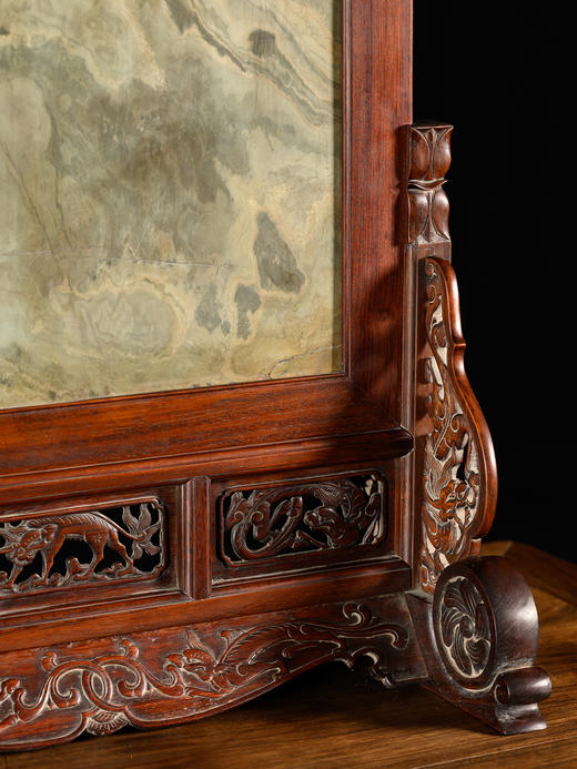 清	黄花梨镶绿石透雕螭龙纹大插屏 商品图4