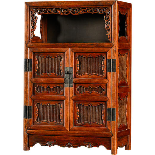 清	黄花梨镶竹丝编四抹门亮格柜摆件 商品图5