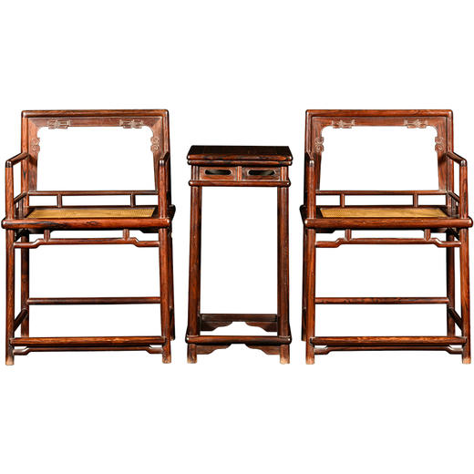 清	红木券口靠背玫瑰椅成套（两椅一几） 商品图5