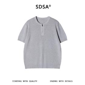 SDSA男装2026新款轻奢基础款老钱风纯色半拉链圆领短袖T恤百搭潮