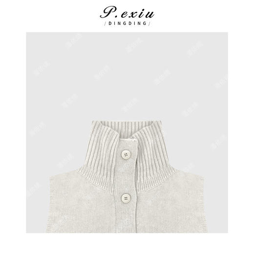 04-4潘依绣丁丁宠粉浣熊绒羊毛叠穿单排扣软糯立领无袖针织开衫Q60148 商品图2