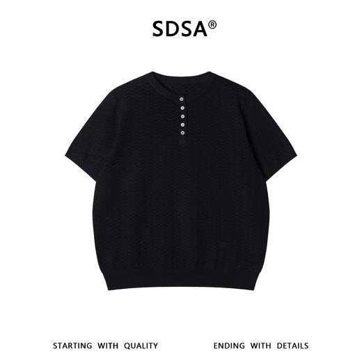 SDSA男装2026新款高贵轻奢提花肌理亨利领短袖针织衫宽松复古上衣 商品图0